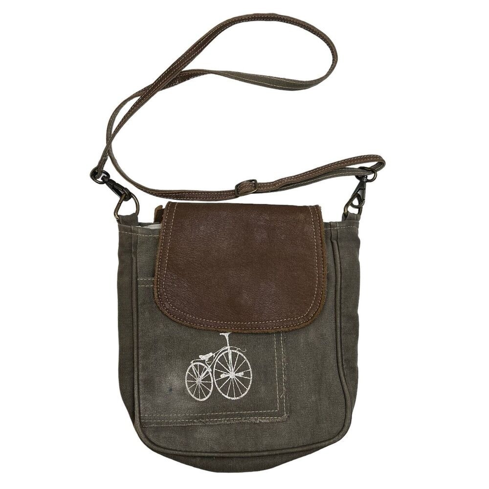 Myra Bag‎ Crossbody Upcycled Canvas & Cowhide Leather Bag Bicycle Adjustable
